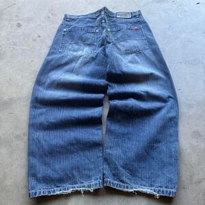 Vintage Southpole Baggy Blue Bamboo Weave Denim Jeans Y2K Hip Hop